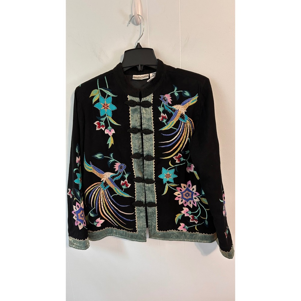 Drapers‎ & Damons Petites Black Embroidered Phoenix Floral Frog Toggle Jacket PM